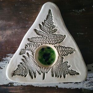 Amaranth Stoneware Butterfly Puddler Fern Design, Stoneware and Recycled Glass
